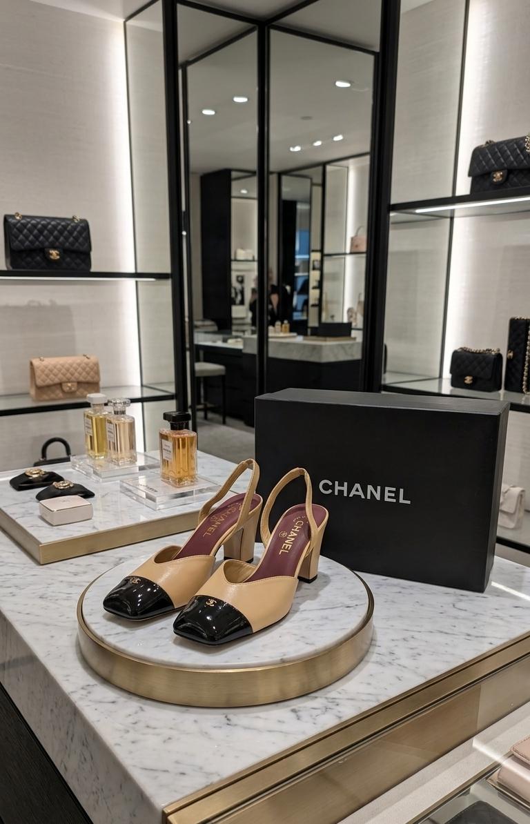 Tacones Chanel beige con negro talla 8 con caja nueva temporada