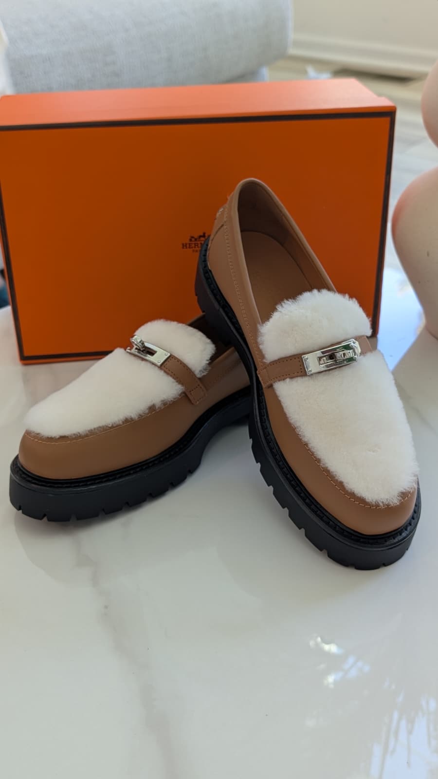 Mocasines hermes peluche nuevos caja top quality talla 8