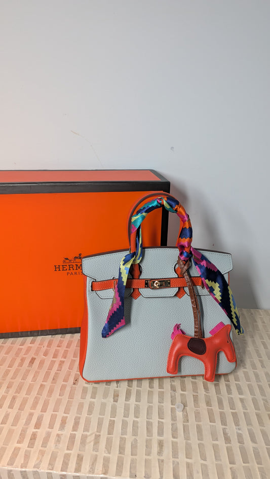 Bolsa Hermes azul con naranja y accesorios y caja nueva top quality