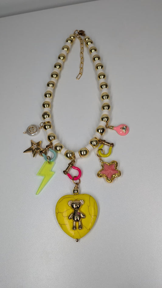 Collar corazón oso Amarillo