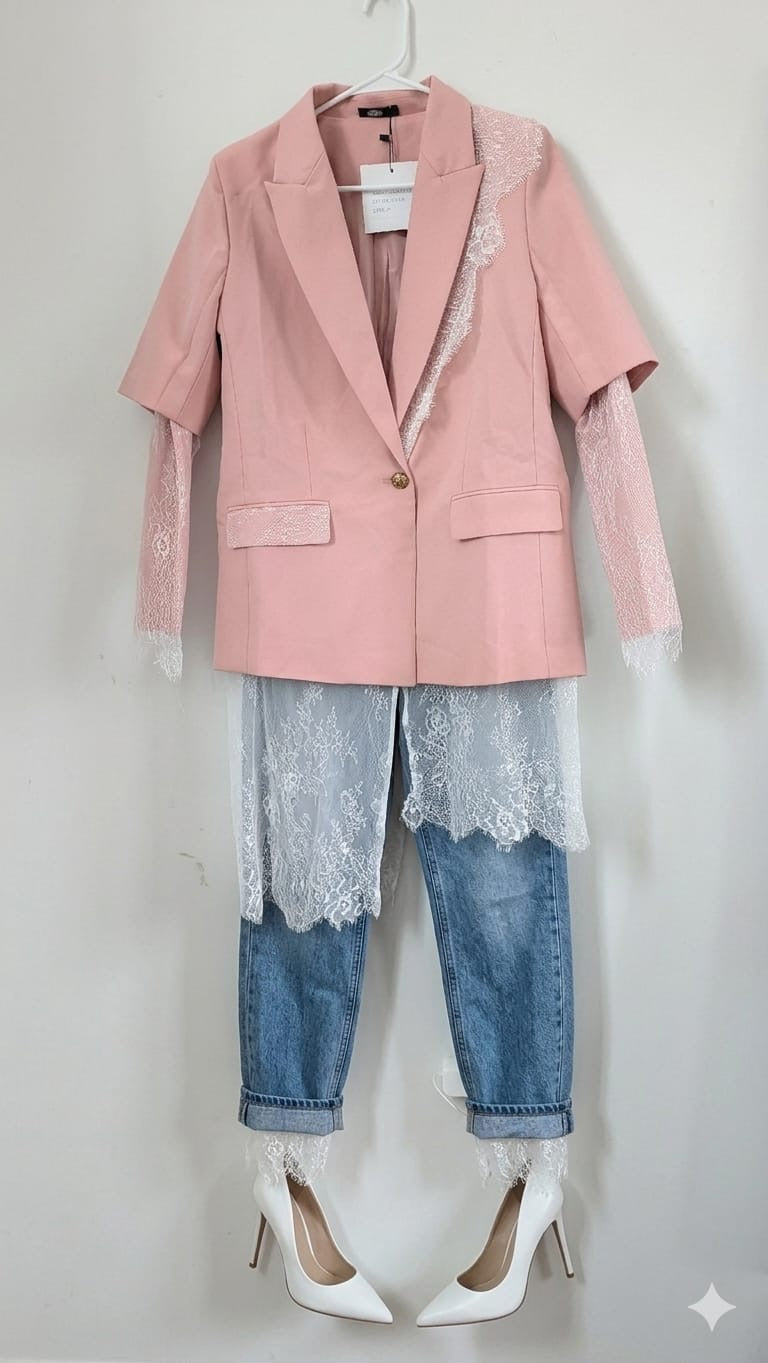 Blazer rosa con encaje