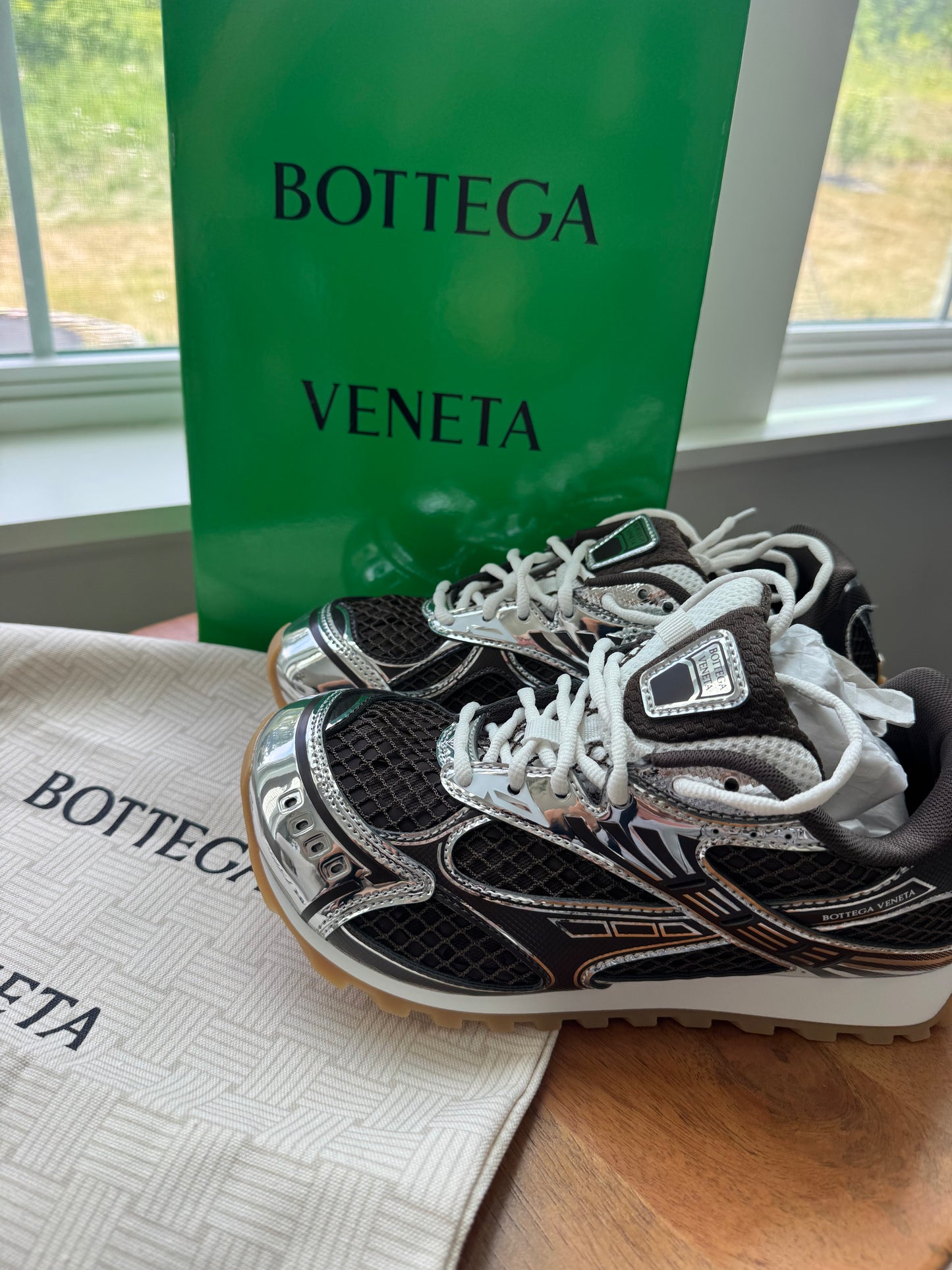 Tenis bottega cafe con plata talla 8 top quality
