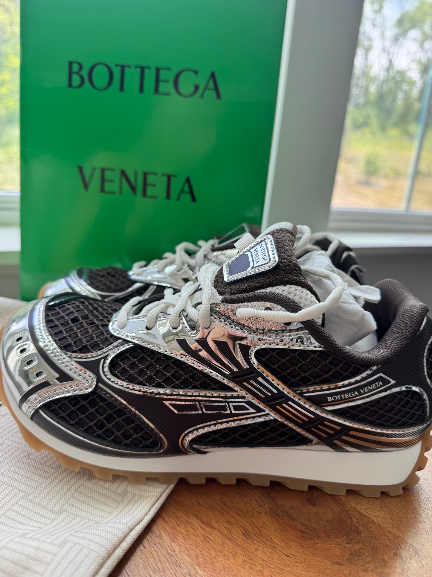Tenis bottega cafe con plata talla 8 top quality