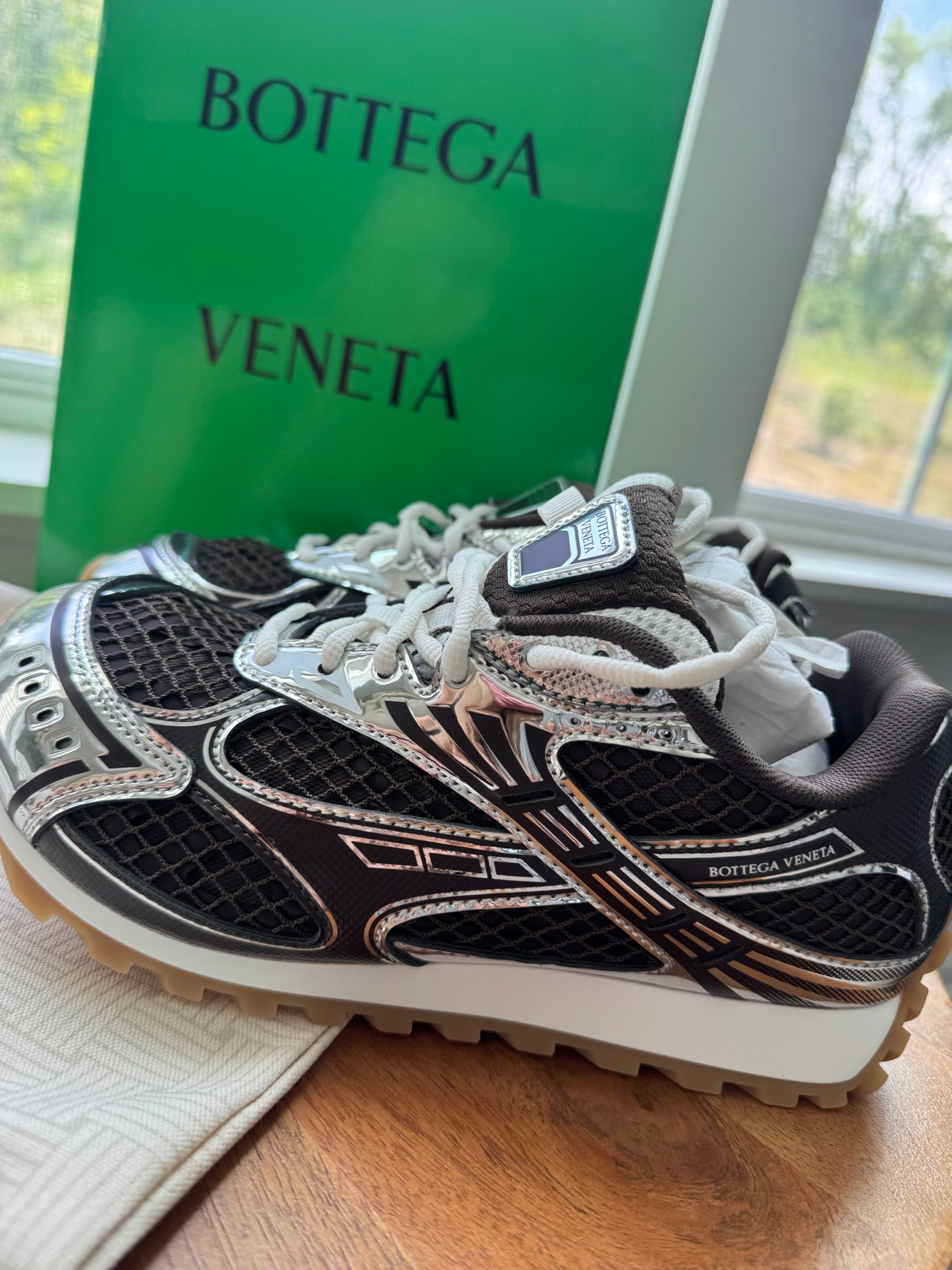 Tenis bottega cafe con plata talla 8 top quality