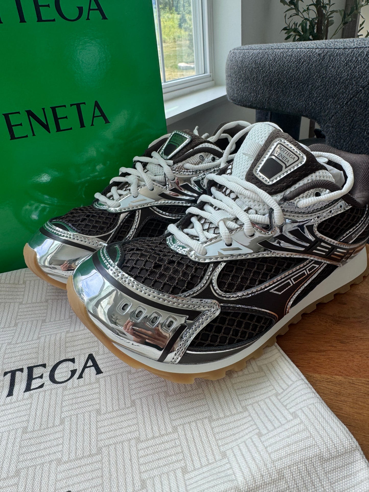 Tenis bottega cafe con plata talla 8 top quality