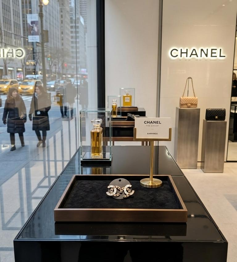 Aretes Chanel blanco con negro