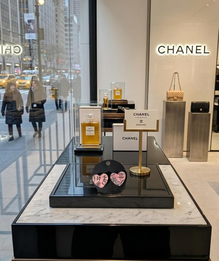 Aretes chanel corazon rosa