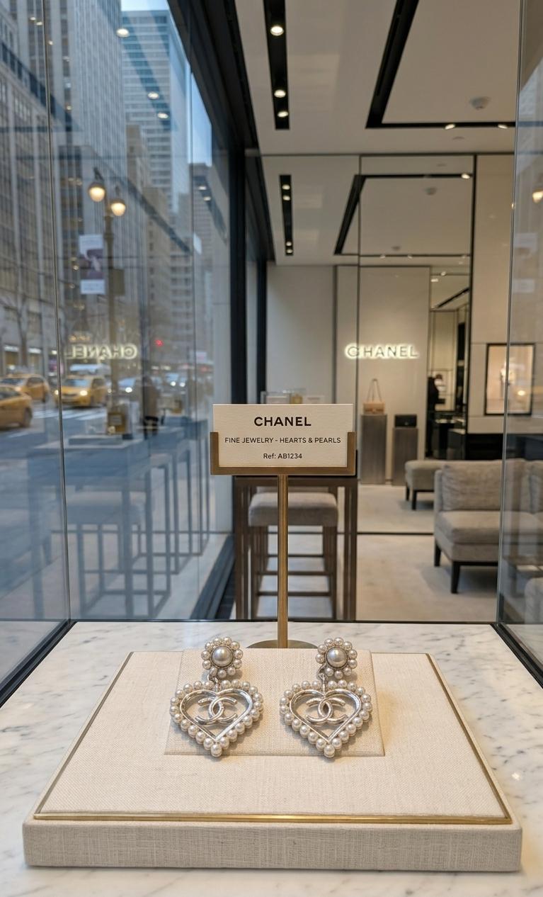Aretes Chanel Perla corazon