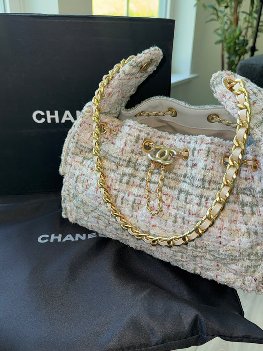 Bolsa Chanel 25 top quality beige con caja y cubre polvo