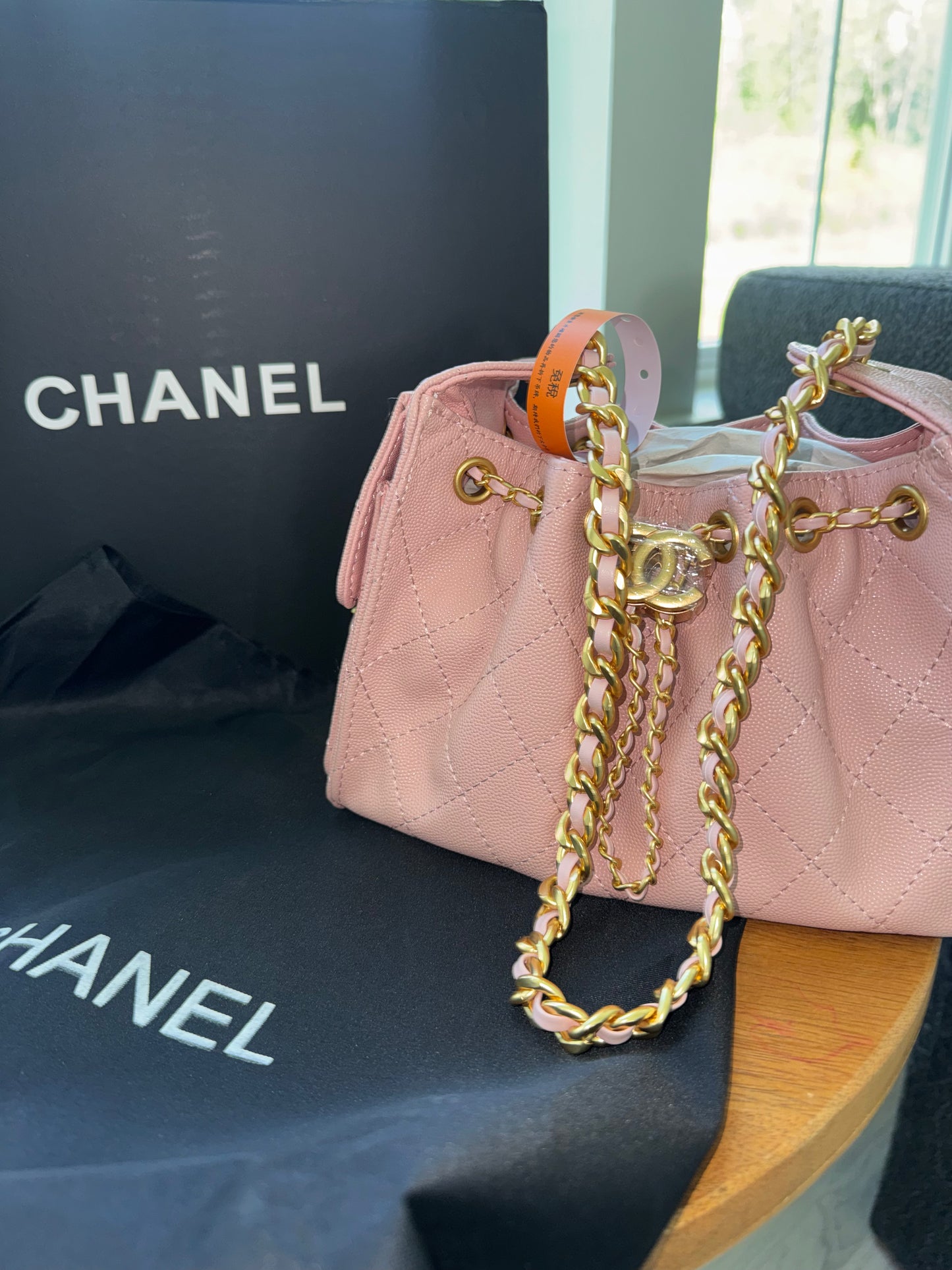 Bolsa Chanel 35 mediana Rosa top quality con caja y cubre polvo