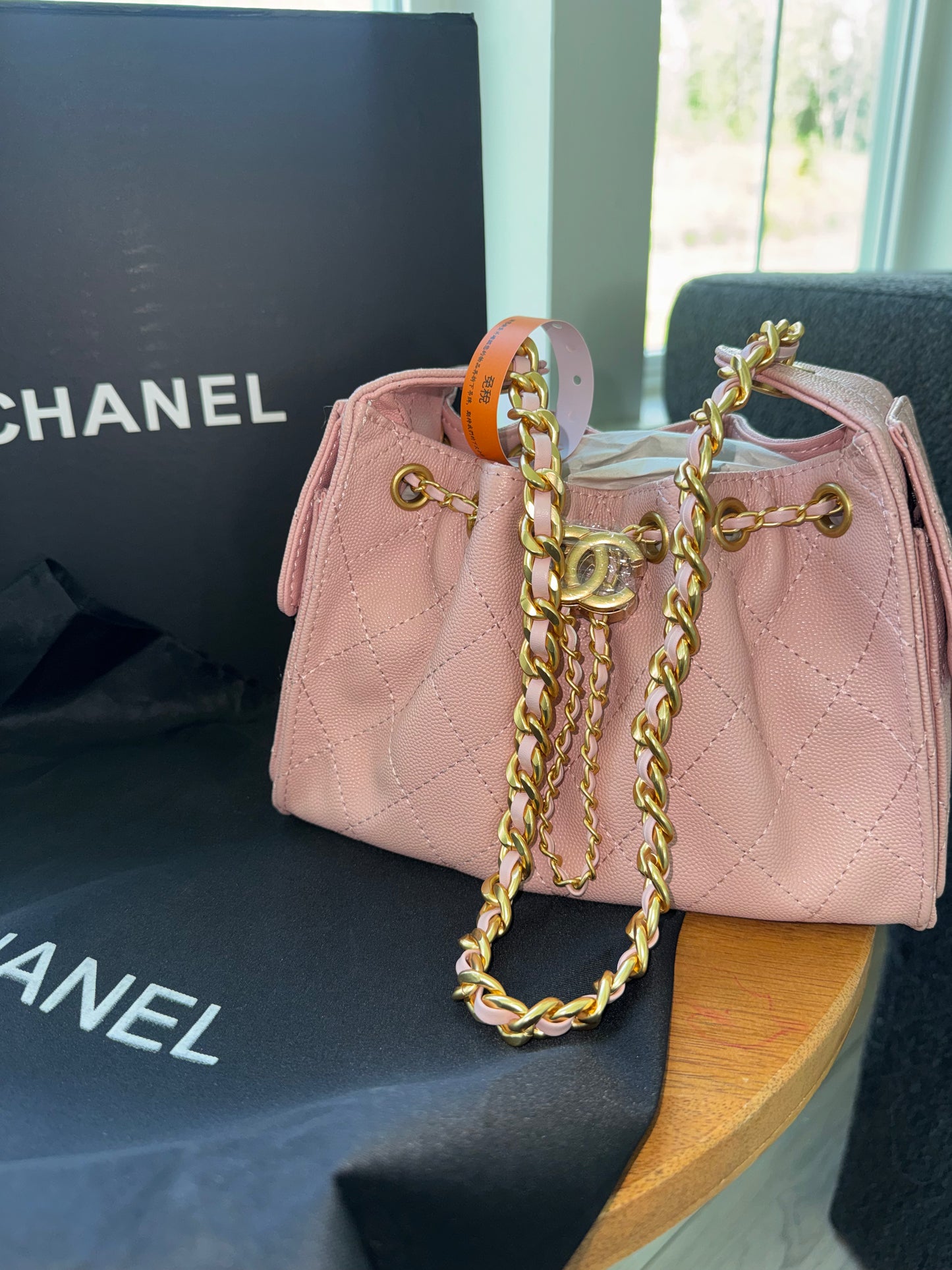 Bolsa Chanel 35 mediana Rosa top quality con caja y cubre polvo