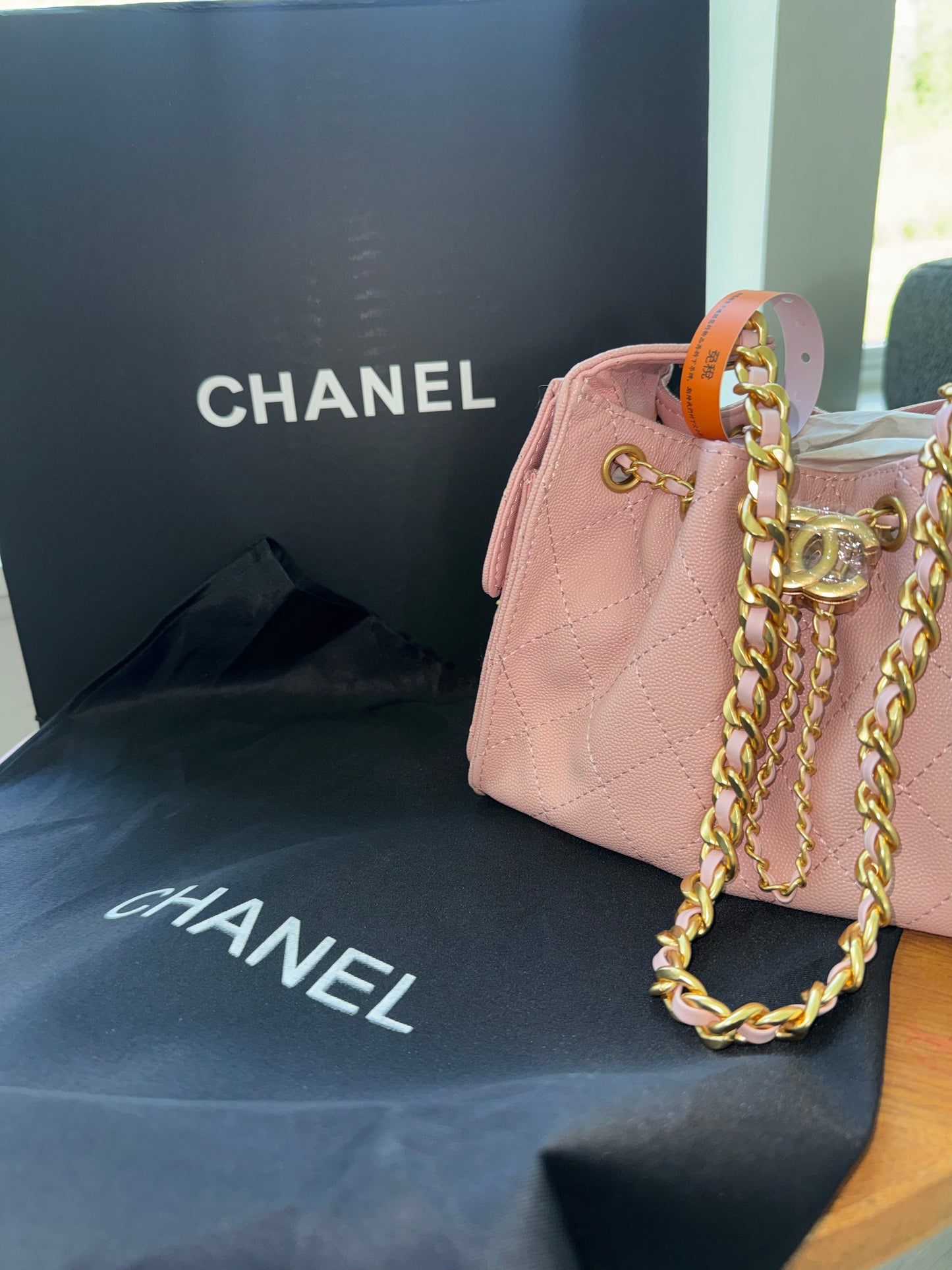 Bolsa Chanel 35 mediana Rosa top quality con caja y cubre polvo