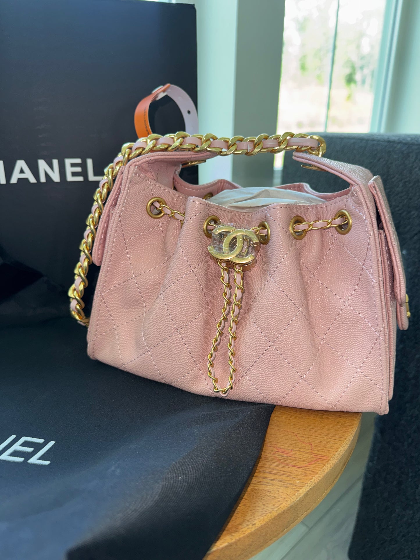 Bolsa Chanel 35 mediana Rosa top quality con caja y cubre polvo