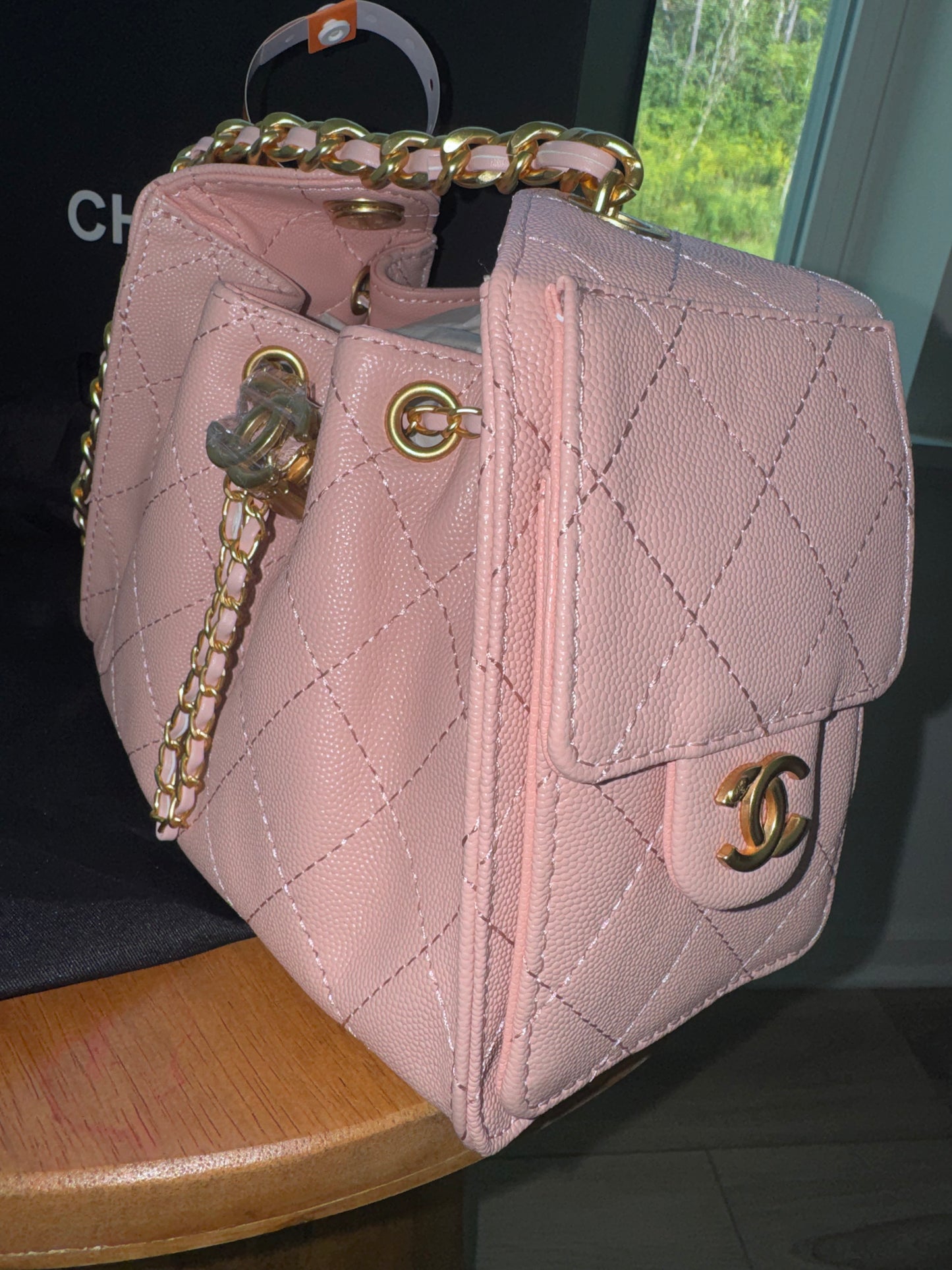 Bolsa Chanel 35 mediana Rosa top quality con caja y cubre polvo