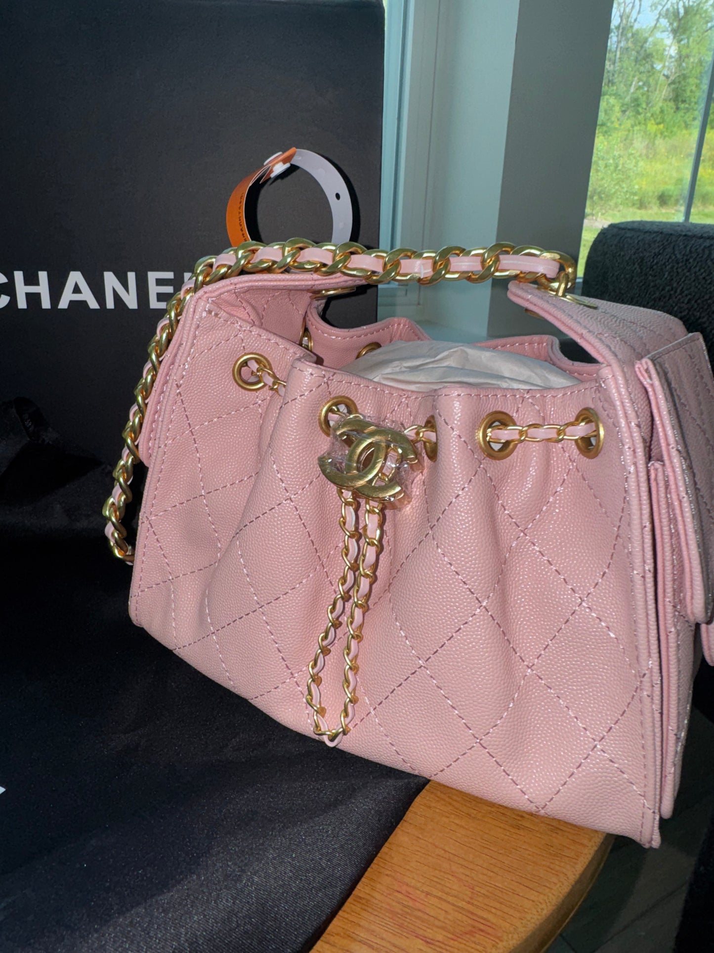 Bolsa Chanel 35 mediana Rosa top quality con caja y cubre polvo