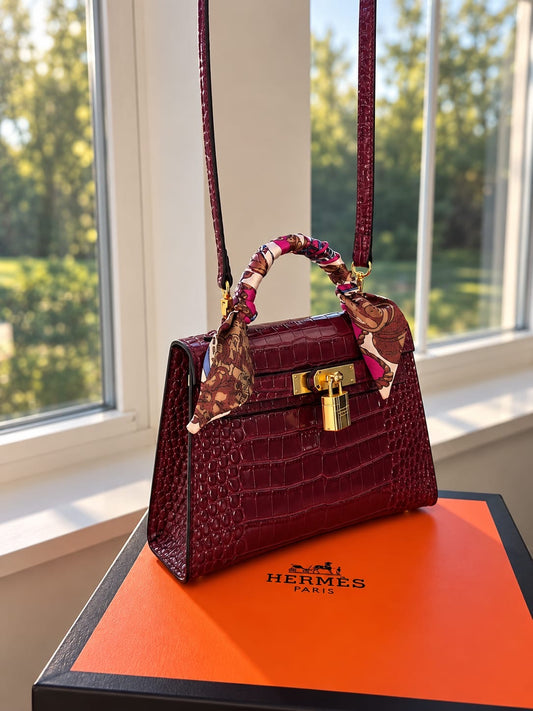 Kelly Hermes color vino top quality con accesorios